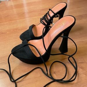 OhPolly lace up black heels